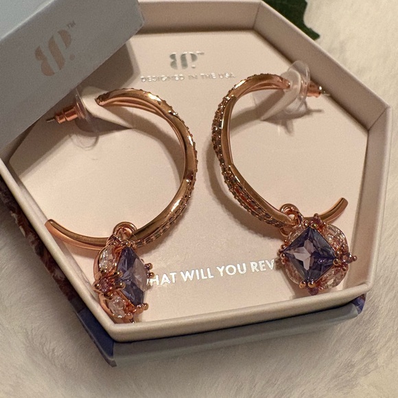 RBP Bomb Party Light Tanzanite Cubic Zirconia Hoop Earrings “She’s A Ten” - Picture 1 of 5